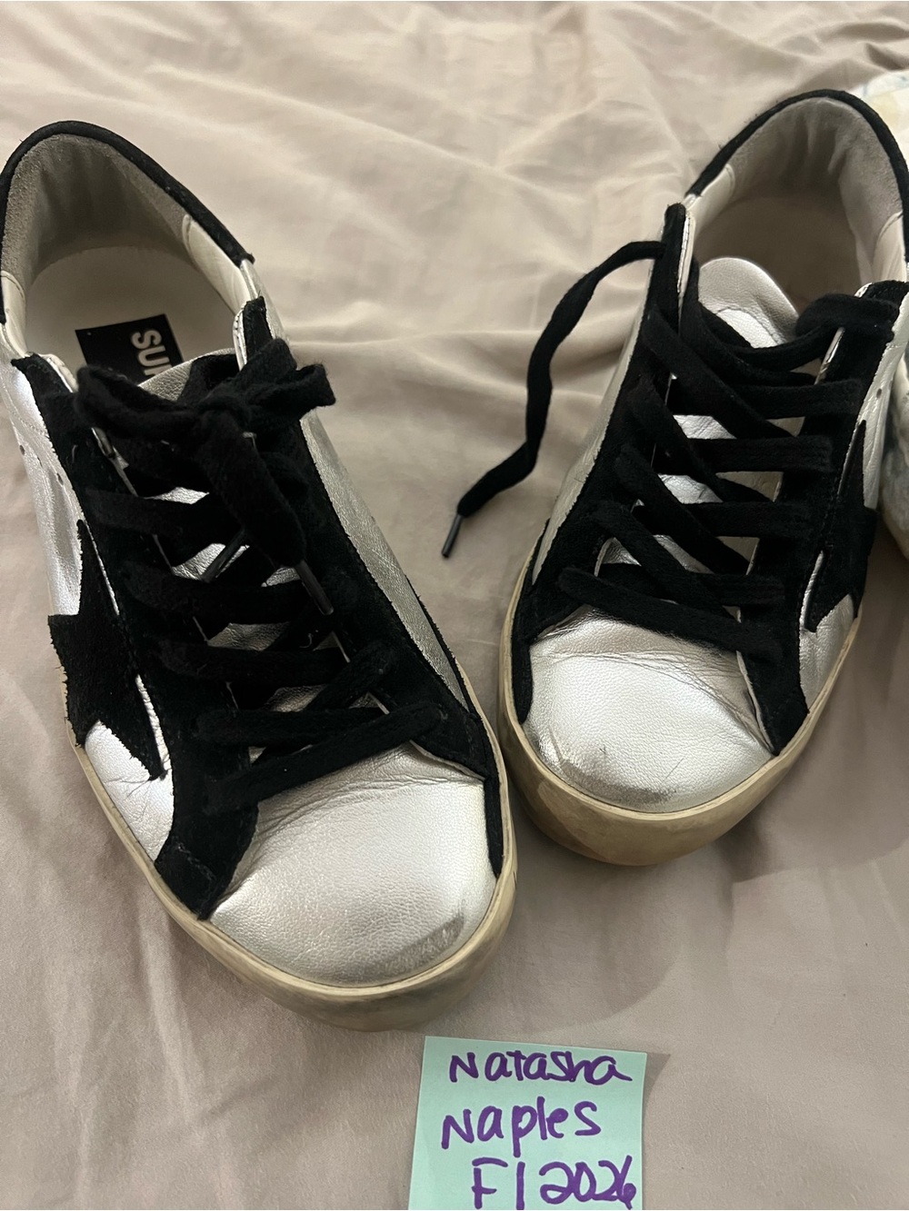 Golden Goose Metallic Silver and Black Suede Star Sneakers